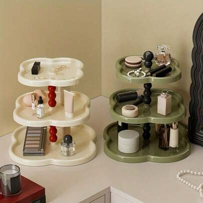 1个多层托盘，桌面收纳展示架，2/3层现代装饰架，适用于厨房、浴室、客厅、卧室等场所，优雅的扇形托盘可用于珠宝和化妆品收纳。