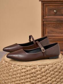 Women's Pointed Toe Splicing Low Vamp Flat Casual Shoes, Purple, Versatile, Suitable For Autumn & All Seasons - Brown - View 4