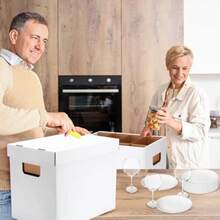 Juego de 4 cajas de mudanza de cocina con kit divisor caja de embalaje de platos cristalería copa de vino con asa incluida 15 x 12 x 10 pulgadas 2 cajas de platos 20 divisores - Blanco - Ver 6