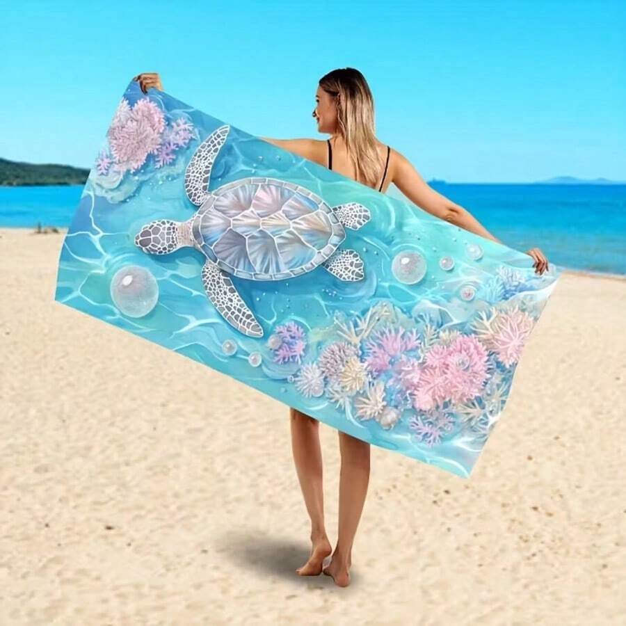 1pc Fashionable & Cool Sea Turtle Pattern Extra Large Beach Towel, Lightweight Quick-Dry Super Absorbent Towel (Large: 62.9"X31.5" / 160cm X 80cm) / (Small: 59"X29.5" / 150cm X 75cm) - 2 - View 1