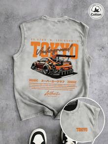 Men's Printed Vintage Washed Vest, Loose Fit, Casual Street Style, An Essential Everyday Item - Grey - View 1