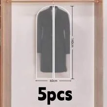5 个透明衣物防尘袋,4 种尺寸,半透明防尘罩,衣柜整理器,衣柜收纳袋,衣物收纳袋,带厚拉链的西装罩,婚礼防护罩,防水衣物罩,便携式旅行家用收纳整理架,家居用品收纳罩。 - 白色 - 查看 18