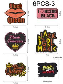 1 set de 2/6 pièces Série de lettres anglaises du monde noir. Écusson de broderie exclusif aux personnes noires. Insigne en polyester, applique à repasser ou à coudre. Accessoire de vêtement, autocollant pour sacs à dos, jeans, vestes, t-shirts, chapeaux, robes, etc. - écraser - Voir 13