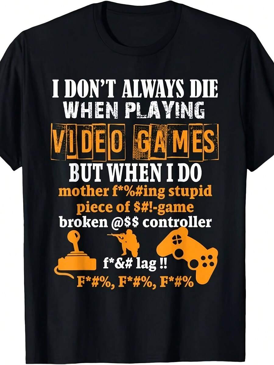 Men's Retro Gaming T-Shirt Compatible For Xbox/PS/ - Funny Video Games Tee With Controller & Iconic Logo Graphics, Casual Short Sleeve Shirt For Console Gamers, Casual Attire & Gaming Events, Comfortable Fit For All-Season Apparel - 黑色 - 查看 1
