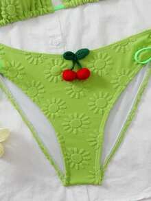 New Knitted Jacquard Special Fabric Cherry Sunflower Cute Sexy 3D Floral Party, Photo Shoot, Casual, Holiday, Beach Wear, All Season - Green - View 4