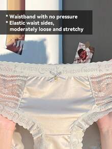 18pcs Ultra-Soft,Thin,Ice Silk Breathable Middle- Waist Seamless Floral Lace Underwear – Delicate Bow Accent,Back To School Fall Lingerie For Women - 彩色 - 查看 6