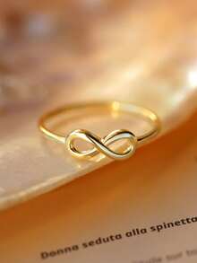 1pc S925 Silver 14K Gold Plated Infinity Symbol Ring, Minimalist Unique Design Eternal Love Couple Rings, Suitable For Daily Wear, Travel, Party, Women's Quality Jewelry - Gold - View 3