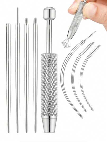 7/8pcs Piercing Taper Ball Grabber Tool For Changing Jewelry -14G 16G 18G 20G Stainless Steel Flat Back Earring Applicator Tool, Threadless Insertion Pin Thread Assistant Tool, Body Piercing Kit For Ear/Nose/Lip/Eyebrow/Tongue/Navel/Nipple