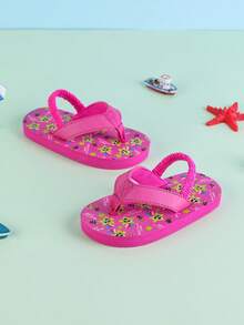 1双春夏新款舒适时尚休闲轻便女童拖鞋，可爱兔子和星星图案，软底易穿脱凉鞋 - 玫紅色 - 查看 4