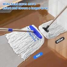 Indoor Cotton Mops For Floor Cleaning - Indoor Cleaning Mop For Wood Floors, Tile, Hardwood Floor, 52" Adjustable Stainless Steel Handle Mops To Clean Living Room, Kitchen,Bathroom (White Blue) - White - 查看 2