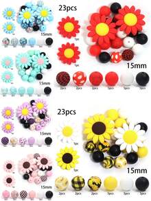 1 Set/Pack Multi-Color Water Transfer Printing Silicone Beads, Flower + Round Beads Mixed Set, Suitable For DIY Pen Beads, Bracelets, Necklaces, Pendant Chains, School Handmade Crafts, Keychain Crafts (23 Pieces Total) - Multicolor - View 12