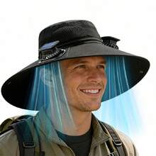 Solar Fan Cap, UV Resistant Outdoor Wide Brimmed Fisherman's Cap, With 180 ° Adjustable Fan, UPF50, USB And Solar Power Supply, Suitable For Beach, Camping, Outdoor, Fishing - A - Xem 1