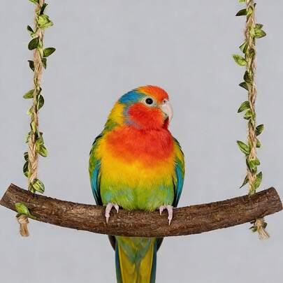 Natural Wooden Bird Swing With Leaf Decor - Interactive Parrot Perch Toy For Cage, Chewing & Boredom Relief For Budgies, Lovebirds, Cockatiels