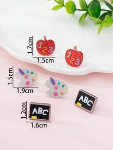 3 Pairs/Set Colorful Apple Chalkboard Design Earrings, Jewelry Gift Set For Teachers And Students - Multicolor - View 4