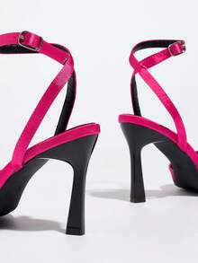 Women's Summer New Open Toe Thin High Heel Ankle Strap Metal Buckle Party Wedding Formal Occasion High Heel Sandals - Hot Pink - View 8