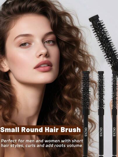 Small Round Brush, Barrel Hair Brush For Blow Drying, Soft Bristles Style Volumize Hair Brush For Women Men, Short Hair, Bangs, Roots, Curling, Straight