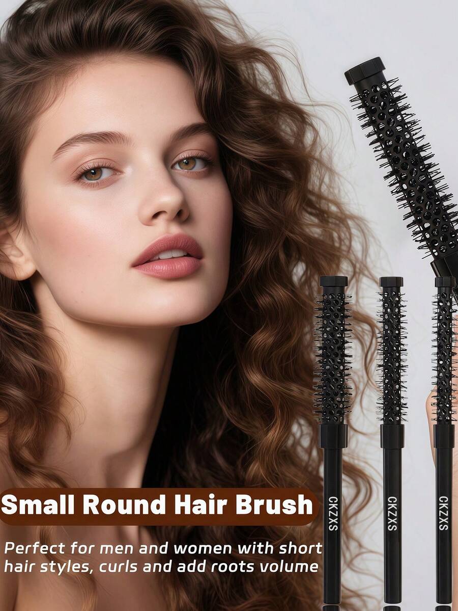 小圆梳，卷发造型梳，柔软刷毛，蓬松造型梳，男女通用，适用于短发、刘海、发根、卷发、直发等各种造型。 - 黑色 - 查看 1