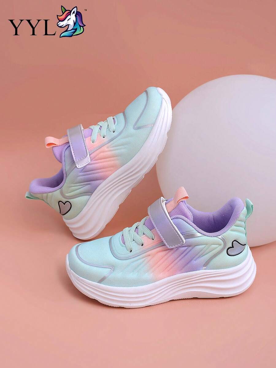 Sepatu Sneakers Anak-Anak Dopamine yang Modis & Cerah dengan Dekorasi Jaring dan Perekat, Ringan, Sepatu Lari Kasual & Nyaman dari Bahan EVA, Cocok untuk Pemakaian Sehari-hari dan Berlari - Purple - View 1