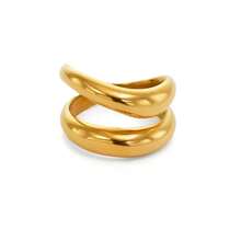 VKHK 1pc 18K Gold Plated Stainless Steel Wavy Ring, Suitable For Women's Daily Wear, Gift - Yellow Gold - View 11