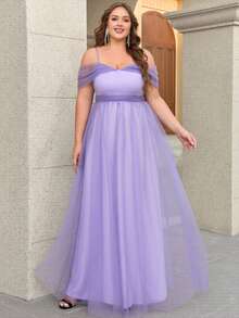 Women Plus Size Elegant Solid Color Elegant Mature Party Romantic Mesh Ruched Bust Zipper Ruffle/Flounce Formal Party Bridesmaid Dress For Wedding Guest Maid Of Honor Maxi Floor Length Prom Gowns Birthday Party Party Graduation Party Formal Evening Wedding Guest Prom Homecoming - Dusty Purple - View 1