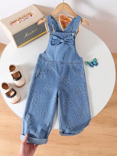 1pc Girls' Cute & Comfortable Casual Outdoor Sports Fashion Stylish Bowknot Floral Decor Suspender Pants