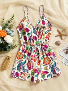 Bộ áo liền quần in hoa cho nữ, họa tiết Paisley, kiểu đan chéo, thích hợp cho kỳ nghỉ hè. - Nhiều màu - Xem 1