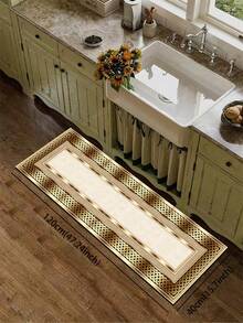 1pc Silica Gel Kitchen Floor Mat, Featuring Modern Minimalist Geometric Wave Pattern, Shallow Beige Lines Outlining Continuous S-Shaped Curves On White Background, Complemented By Fine Parallel Vertical Stripes, Presenting A Smooth Rhythmic Feel And Refreshing Elegant Visual Effect - Multicolor - View 8