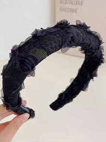 1pc Women's Lace Flower Embroidered Padded Headband, Sweet Floral Boho Style Pink Headband Hairband Hair Hoop - Multicolor - View 8