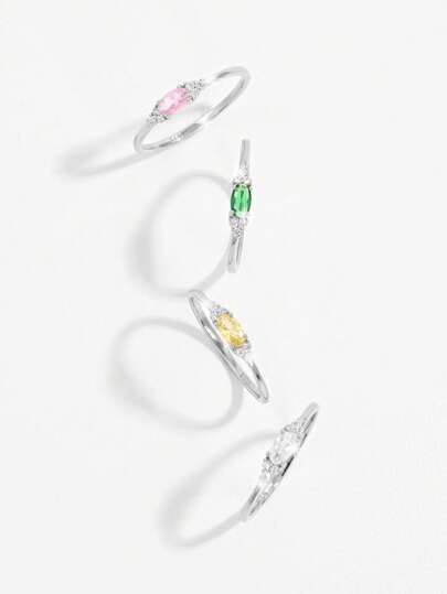 1枚优雅时尚精致闪亮简约925银立方氧化锆蛋形主石戒指，是送给女性的理想礼物，适合约会、派对和日常佩戴。