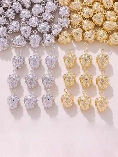 3pcs/Set DIY Fruit Pendant, Copper Inlaid Zirconia, 18K Gold Plated Grape Pendant, Exquisite & Versatile, Can Be Made Into Earrings, Necklaces, Keychains And Other Jewelry Pendants