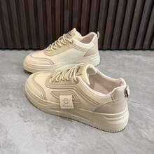 Giày thể thao nữ đế dày mới, giày trượt ván, giày bệt đế bằng kiểu dáng tối giản, đa năng, màu trắng, thích hợp cho mùa xuân/thu. - Màu Khaki - Xem 8