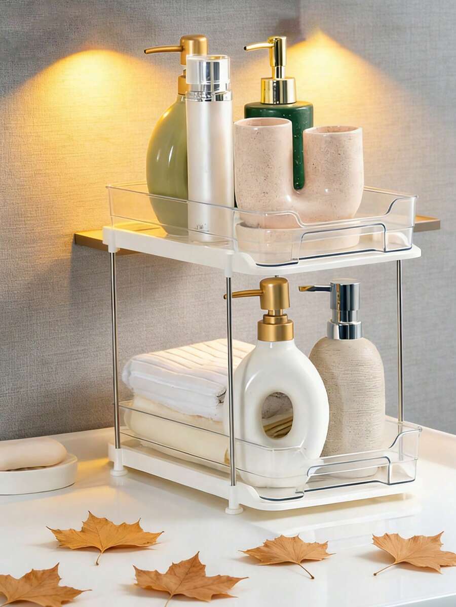 1 hộp đựng mỹ phẩm trong suốt, dung tích lớn, di động, dùng để dưới tủ/bồn rửa, giá đựng đa năng để bàn, hộp đựng đồ trang điểm trong suốt, hộp đựng và sắp xếp đồ trang điểm, hộp dụng cụ phòng tắm, dùng cho bàn trang điểm, bàn làm việc, trang trí phòng, quà tặng trang trí nhà cửa