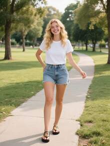 女士新款方头人字拖，时尚百搭凉鞋，休闲厚底平底金色塑料扣独特夏季拖鞋 - 黑色 - 查看 11