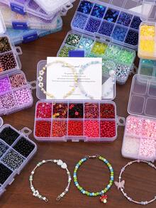1 Caja/Set de 12 Rejillas de Cuentas de Vidrio Mezcladas de Diferentes Estilos para Hacer Joyas DIY, Pulseras, Collares - juego de cuentas de 12 gramos - Ver 6