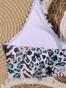 Bộ bikini hở lưng gợi cảm họa tiết da báo và ngựa vằn buộc dây dành cho nữ, làm từ vải co giãn vừa phải - Nhiều màu - Xem 6