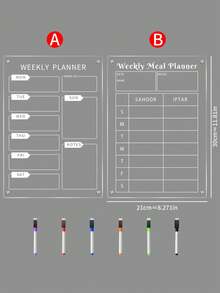 1pc Multi-Color Weekly Planner Acrylic Board, Magnetic Fridge Memo Note Erasable Writing Board (Comes With 6 Magnetic Whiteboard Pens) - I - View 2