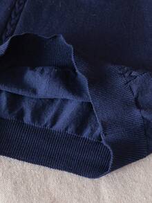 Boys' Solid Color Polo Shirt, Lightweight Rayon Knit Short Sleeve Sweater With Half Zip, Suitable For School & Everyday Wear, Spring/Summer/Autumn - Navy Blue - View 6