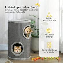 Griffoir en forme de tonneau, 60 cm de haut, Ø 35 cm, à deux étages avec 2 niches, bord en peluche, pour 1 à 2 chats jusqu'à 5 kg, gris clair - Gris pâle - Voir 6