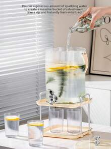 1pc New Luxury Double-Layer Cold Water Dispenser Stand, Desktop Juice/Beverage Organizer Rack With Faucet, Drink Chiller Bucket, Beverage Dispenser - Beige - View 6