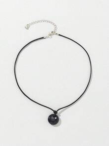 1pc Fashionable Minimalist Stone Pendant Necklace, Suitable For Daily Wear - Black - View 2