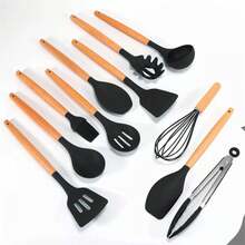 Juego de utensilios de cocina de silicona de 12 piezas, utensilios de cocina antiadherentes resistentes al calor, herramientas de cocina, juego de utensilios de cocina para mezclar - Negro - Ver 4