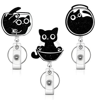1pc Retractable Cat Badge Reel, Cute Cat ID Badge Reel Clip, Suitable For Nurses, Doctors, Teachers, Office Staff