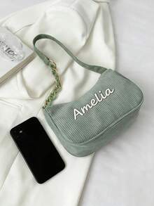 Custom Embellished Name/Text Shoulder Handbag – Personalized Embroidery Gift Bag For Women, Girlfriend, Mom | Lightweight Zipper Closure Fabric Bag With Custom Text - Multicolor - View 2