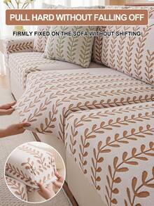 1pc Leaf Swaying Flannel 3-Seater Chaise Sofa Cover, Elastic Full Wrap Protective Slip Cover, Anti-Slip Anti-Scratch, Suitable For 1/2/3/4 Seater Sofa In Living Room, All Seasons - Brown - View 7