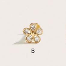1pc Fashionable Minimalist Flower Crystal Stainless Steel Earrings, Suitable For Women's Daily Wear - Flower - View 7