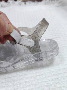 时尚女童凉鞋，包头沙滩鞋，夏季镂空透气优雅果冻鞋 - 銀色 - 查看 8