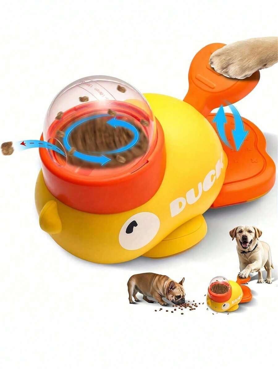 1pc Interactive Duck-Shaped Pet Feeder Toys - Orange Beak & Foot Design Durable Plastic Puzzle Feeder, Engages Small To Large Pets With Fun Dispensing Game, Sturdy Pet Toys, Pet Feeding Station