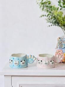 1pc Creative Cute Hand-Painted Cat Paw Handle & Cat Face Ceramic Coffee Mug, Home Use - Multicolor - View 1