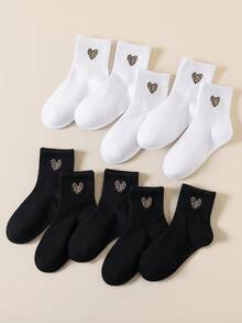 1/5 pares de calcetines para niños de primavera/verano, estilo minimalista, dulce y lindo con estampado de leopardo y decoración de corazón de encaje, suaves, cómodos, transpirables y aptos para la vida diaria, vacaciones, viajes, escuela, deportes, Día de San Valentín - Multicolor - Ver 3