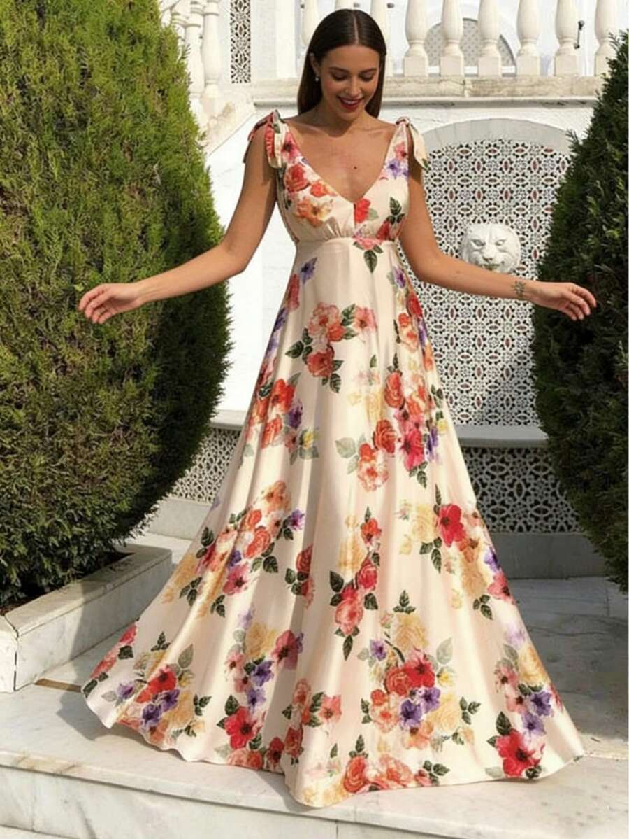 SUNSTORY 女士优雅修身飘逸连衣裙，适合度假、约会、派对、艺术展、海滩、郊游、音乐节、花园、下午茶、复活节派对、毕业典礼、晚宴等场合。 - 橘色 - 查看 1